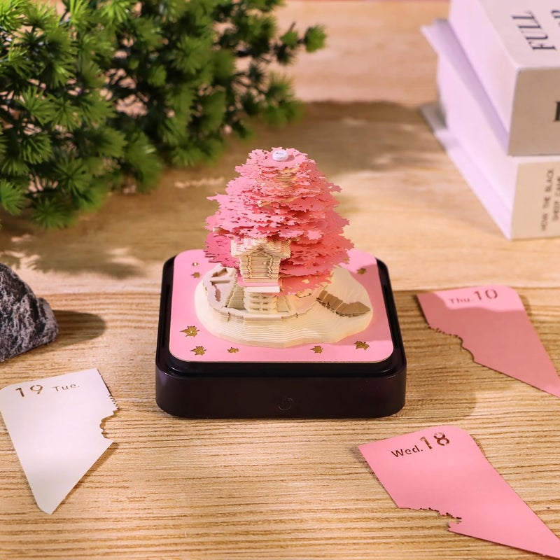 MACTANO 3D Art Calendar Memo Pad 2026, Creative Time Piece Calendar Sakura Tree Rip Away Paper Carving Sticky DIY Note Pink - Image 2